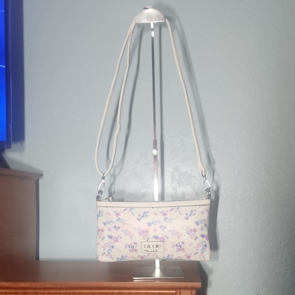 Nicole Miller Cream and Purple Floral Crossbody Bag